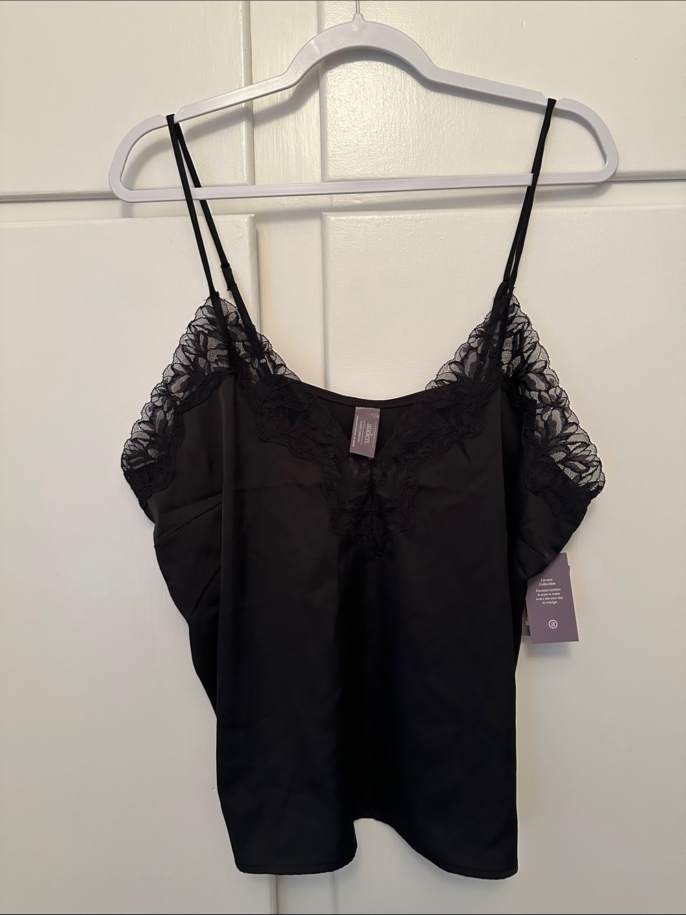 NWT Auden Lace Trim Black Satin Camisole Tank Top
